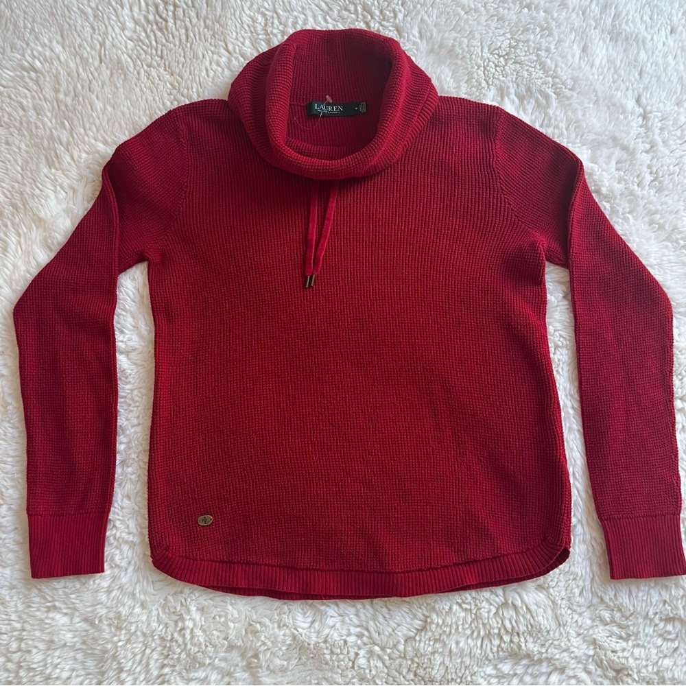 Lauren Ralph Lauren Red Cowl Neck Cotton Sweater Size M - Picture 4 of 11